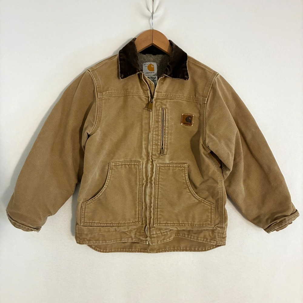 Vtg Carhartt Sandstone Ridge Jacket Youth M Canvas Fleece Lined Gorpcore Outdoor